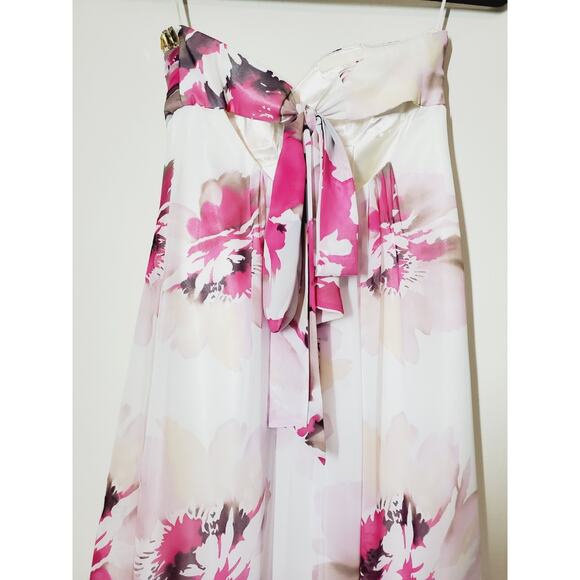 VTG Cache Dress Womens 0 Floral Print Evening Gown Prom Formal Strapless White - Picture 4 of 11